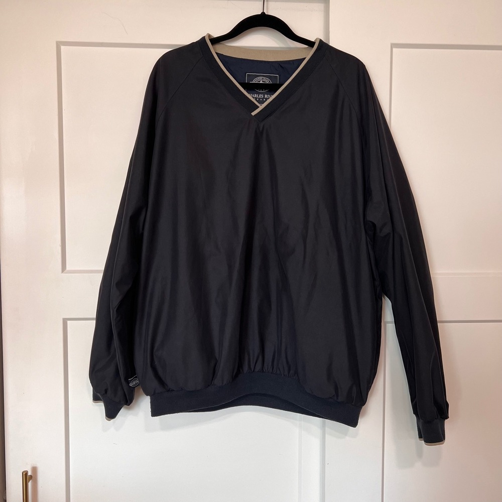 Charles River Apparel Mens XL Navy Blue V-Neck Windbreaker Pullover Jacket